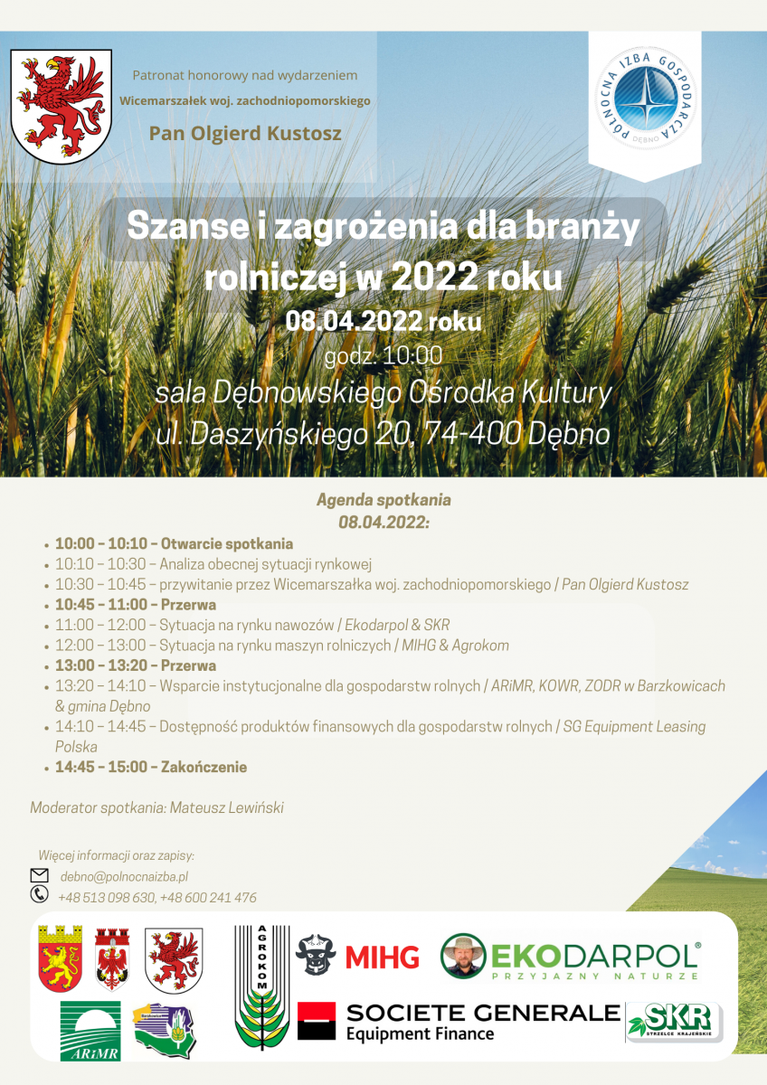 Plakat Szanse i Zagrożenia dla Branży Rolniczej w 2022 roku 