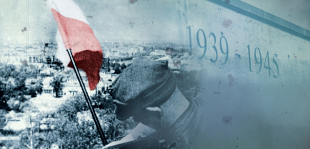 1939-1945 zgjęcie przedstawiające żołnierza oraz flagę polski