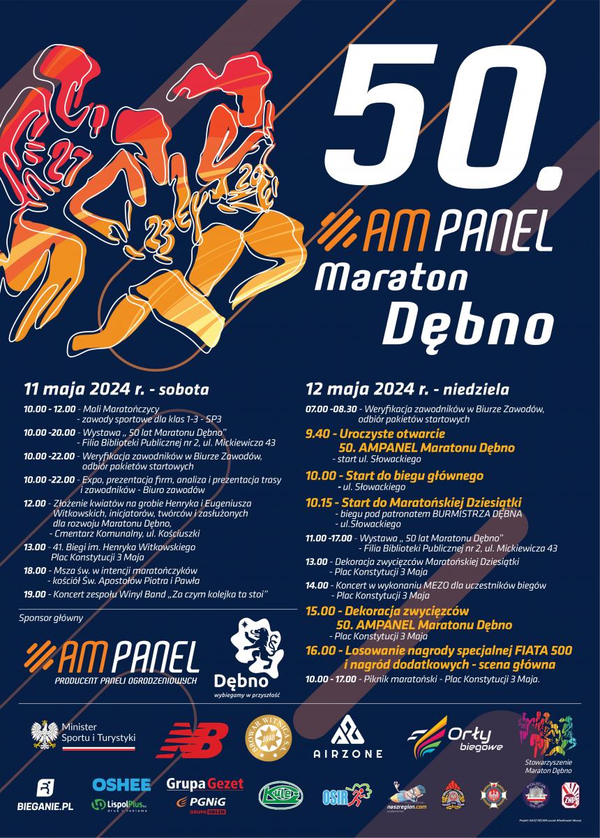 Plakat dotyczący 50 Maratonu w Dębnie w roku 2024